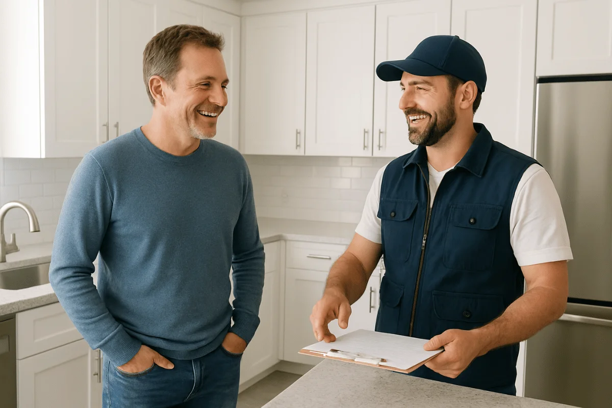 homeowner and a contracror talking about kitchen remodel
